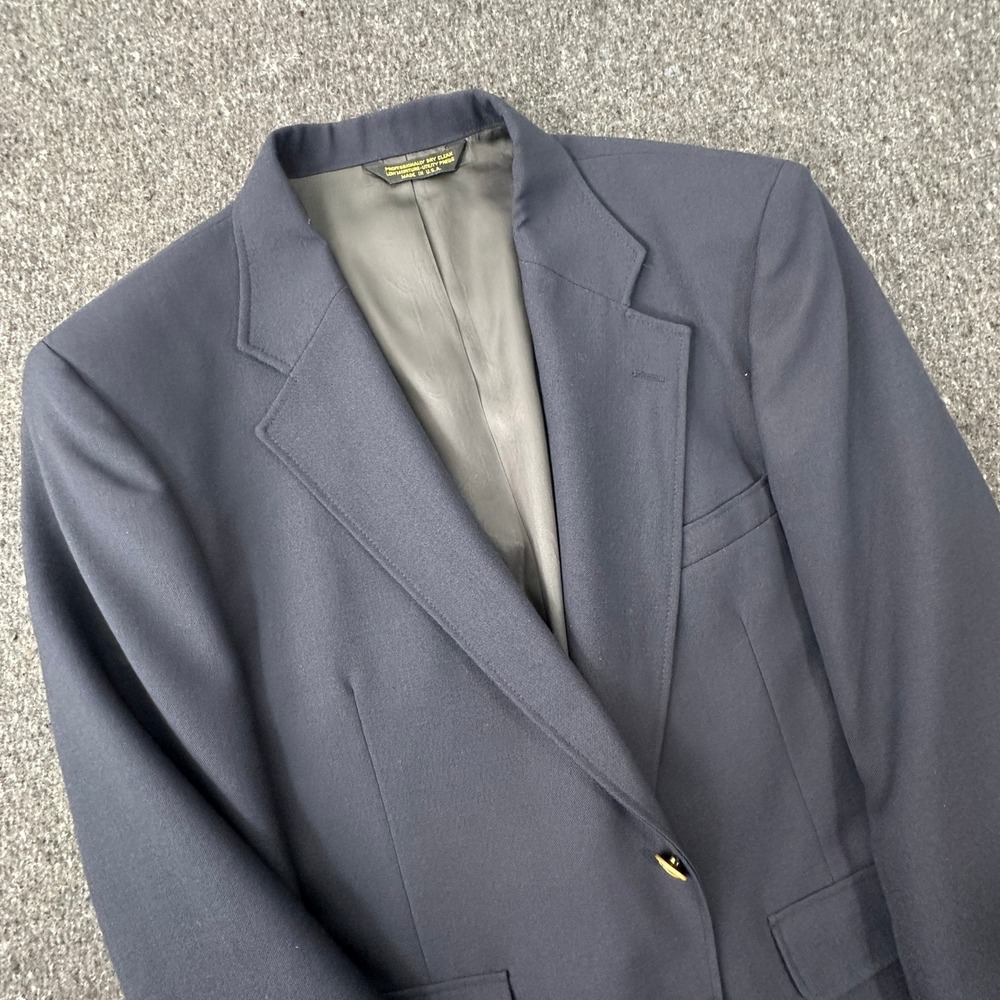 VTG American Trend Mens Navy Blue Blazer Gold Crest Buttons Preppy Ivy 40R USA